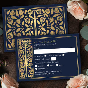 Gold Blau Mittelalter-Schwert Hochzeits-RSVP RSVP Karte