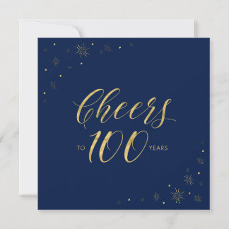 Gold & Blau | Moderner 100. Geburtstagsparty Squar Einladung