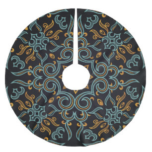 Gold & Blau: Ornamental Vintage Polyester Weihnachtsbaumdecke