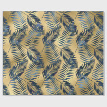 Gold Blau Palmwedel Geschenkpapier 