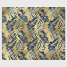 Gold Blau Palmwedel Geschenkpapier 