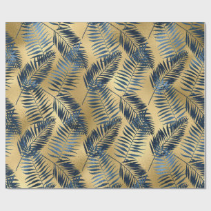 Gold Blau Palmwedel Geschenkpapier 