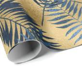 Gold Blau Palmwedel Geschenkpapier  (Rolleneckpunkt)