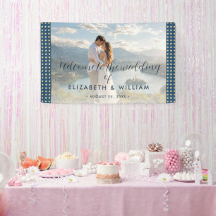 Gold & Blau Punkte personalisierte Hochzeit Banner