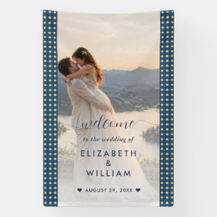 Gold & Blau Punkte personalisierte Hochzeit Banner