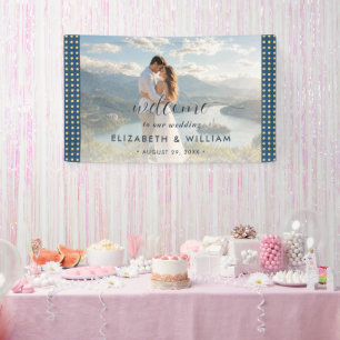 Gold & Blau Punkte personalisierte Hochzeit Banner