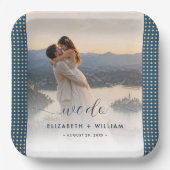 Gold & Blau Punkte personalisierte Hochzeit Pappteller (Vorderseite)