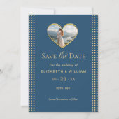 Gold & Blau Punkte personalisierte Hochzeit Save The Date (Vorderseite)