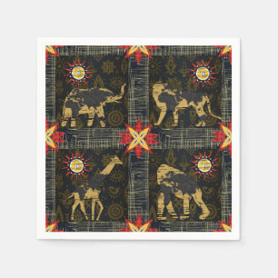 Gold Blau Rot Safari Weltkarte Afrikanische Tiere Serviette
