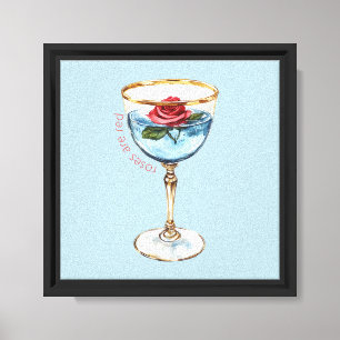 Gold Blau Rote Rose Blumen Glas Trinken Leinwanddruck