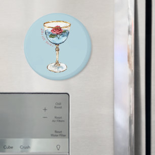 Gold Blau Rote Rose Blumen Glas Trinken Magnet