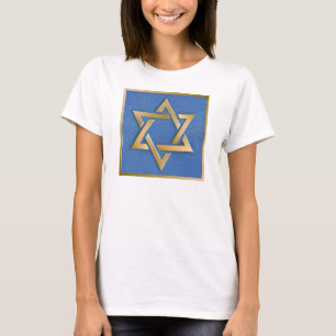 Gold Blau Stern Davids Kunstpanel T-Shirt