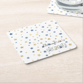 Gold Blau Sternenlicht Sterne Personalisierte Baby Rechteckiger Pappuntersetzer