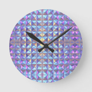 Gold, Blau und Lila Irisierende Geometrische 2 Runde Wanduhr