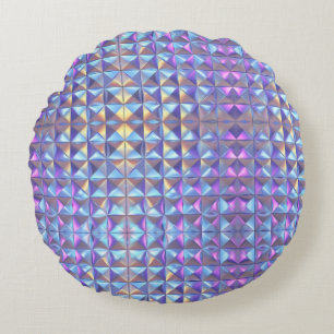 Gold, Blau und Lila Irisierendes Geometrisches 2 Rundes Kissen