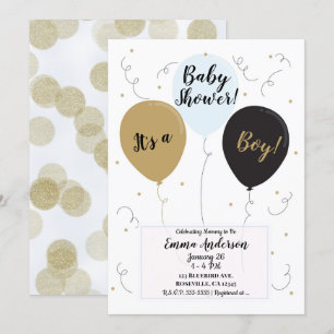 Gold Blau und schwarze Luftballons Es ist ein Jung Einladung
