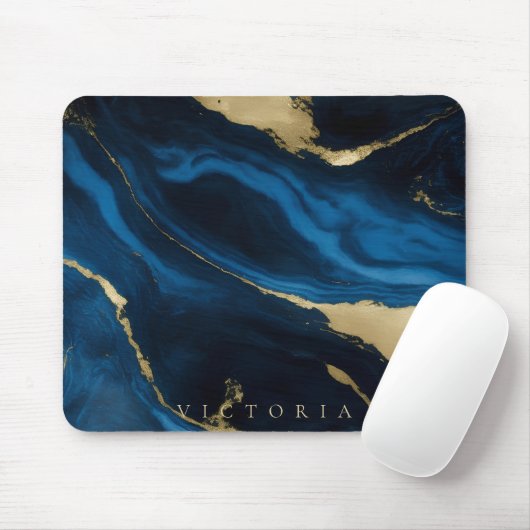 Gold, Blau und schwarzer Marmor Textur Personalisi Mousepad (Mit Mouse)