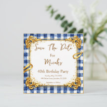 Gold Blau Weiß Gingham Luxus Modern Trendig Chic