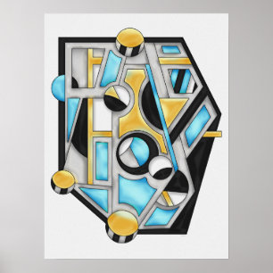 Gold & Blau Zeitgenössische Geometrische Abstrakti Poster