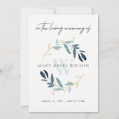 GOLD BLAUE FAUNA BEILEID MEMORIVICE SERVICE INVITE DANKESKARTE (Vorderseite)