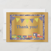 GOLD BLAUE MARBLE TRIM TOM TRAIN DANK EINLADUNG (Vorderseite)