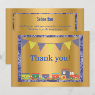 GOLD BLAUE MARBLE TRIM TOM TRAIN DANK EINLADUNG