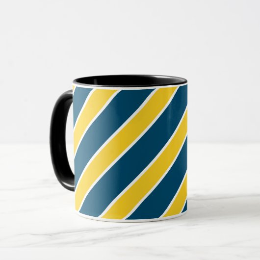 Gold/blaue, weiße Bänder, Streifen, geangelt, Tasse (Vorderseite Links)