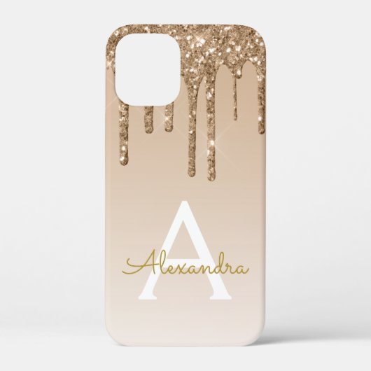 Gold Bling Luxury Sparkle Glitzer Monogram Case-Mate iPhone Hülle (Rückseite)