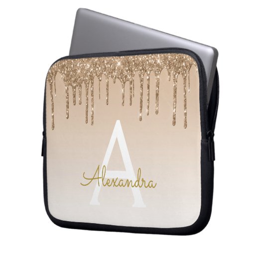 Gold Bling | Luxus Funkelnd Glitzer Monogram Laptopschutzhülle (Vorderseite Links)