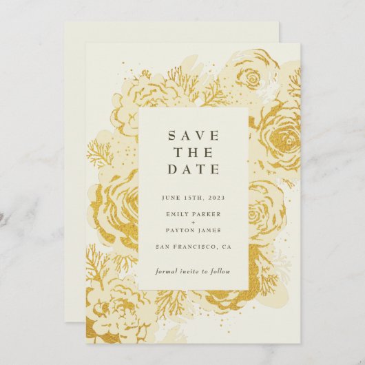 Gold Blooms IMITATS Foil Einladung (Vorne/Hinten)