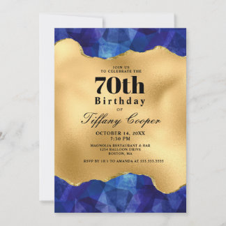 Gold Blue 70. Geburtstagsparty Einladung