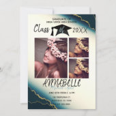 Gold Blue Agate Graduation Party 3 Foto Einladung (Vorderseite)