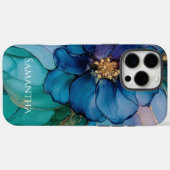 Gold Blue Aqua Aquamarine Blume Case-Mate iPhone Hülle (Rückseite (Horizontal))
