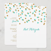 Gold Blue Aqua Confetti Bat Mitzvah Einladung (Vorne/Hinten)