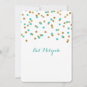 Gold Blue Aqua Confetti Bat Mitzvah Einladung (Vorderseite)