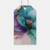 Gold Blue Aqua Lila Blume Brautparty Geschenkanhänger (Rückseite)