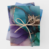 Gold Blue Aqua Lila Blume Brautparty Geschenkpapier Set (Beispiel)