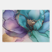 Gold Blue Aqua Lila Blume Brautparty Geschenkpapier Set (Vorderseite)