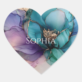 Gold Blue Aqua Lila Blume Brautparty Herz-Aufkleber
