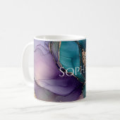 Gold Blue Aqua Lila Blume Brautparty Kaffeetasse (Vorderseite Links)
