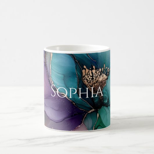Gold Blue Aqua Lila Blume Brautparty Kaffeetasse (Mittel)