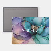 Gold Blue Aqua Lila Blume Brautparty Magnet (Vorderseite/Rückseite)