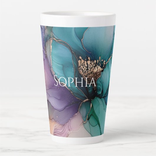 Gold Blue Aqua Lila Blume Brautparty Milchtasse (Vorderseite)