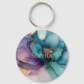 Gold Blue Aqua Lila Blume Brautparty Schlüsselanhänger (Vorderseite)