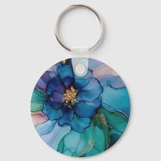 Gold Blue Aqua Lila Blume Brautparty Schlüsselanhänger (Rückseite)