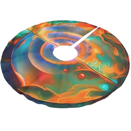 Gold Blue Aqua türkis abstrakt Polyester Weihnachtsbaumdecke (Schrägansicht)