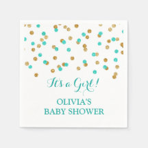 Gold Blue Aqua Turquoise Confetti Baby Dusche