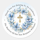 Gold & Blue Aquarell Blumentaufen Vielen Dank Runder Aufkleber (Vorderseite)