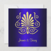 Gold Blue Art Deco Damask Einladung 2 (Vorderseite)