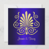 Gold Blue Art Deco Damask Einladung 2 (Vorderseite)